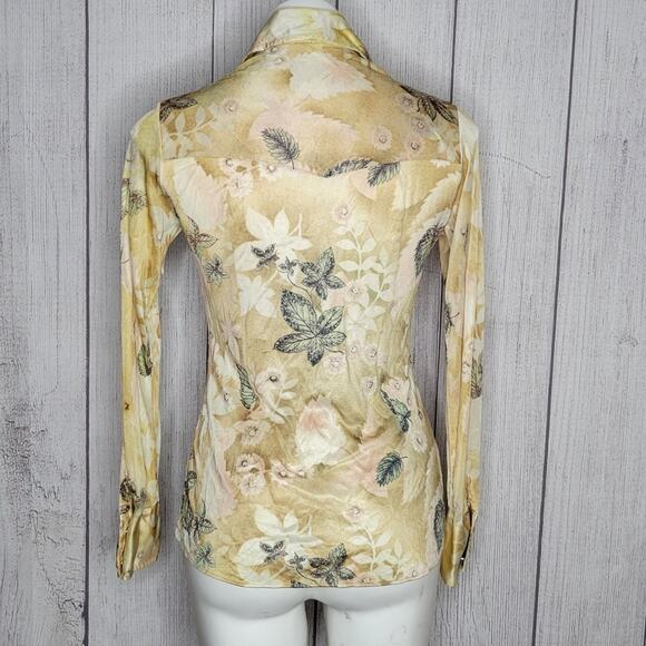 Vintage Rockies Floral/Leaf Print Dagger Collar Pearl Snap Shirt - Picture 4 of 8